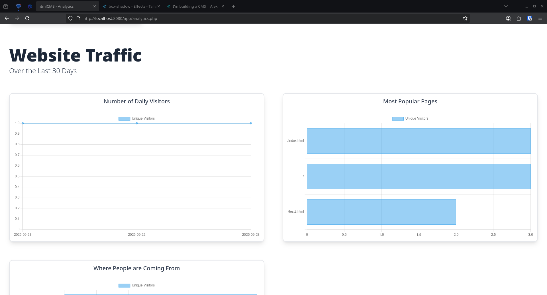Screenshot of website analytics