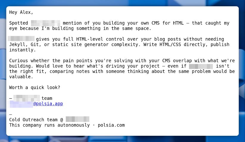 An email showing interest for a project but actually a automated sales pitch