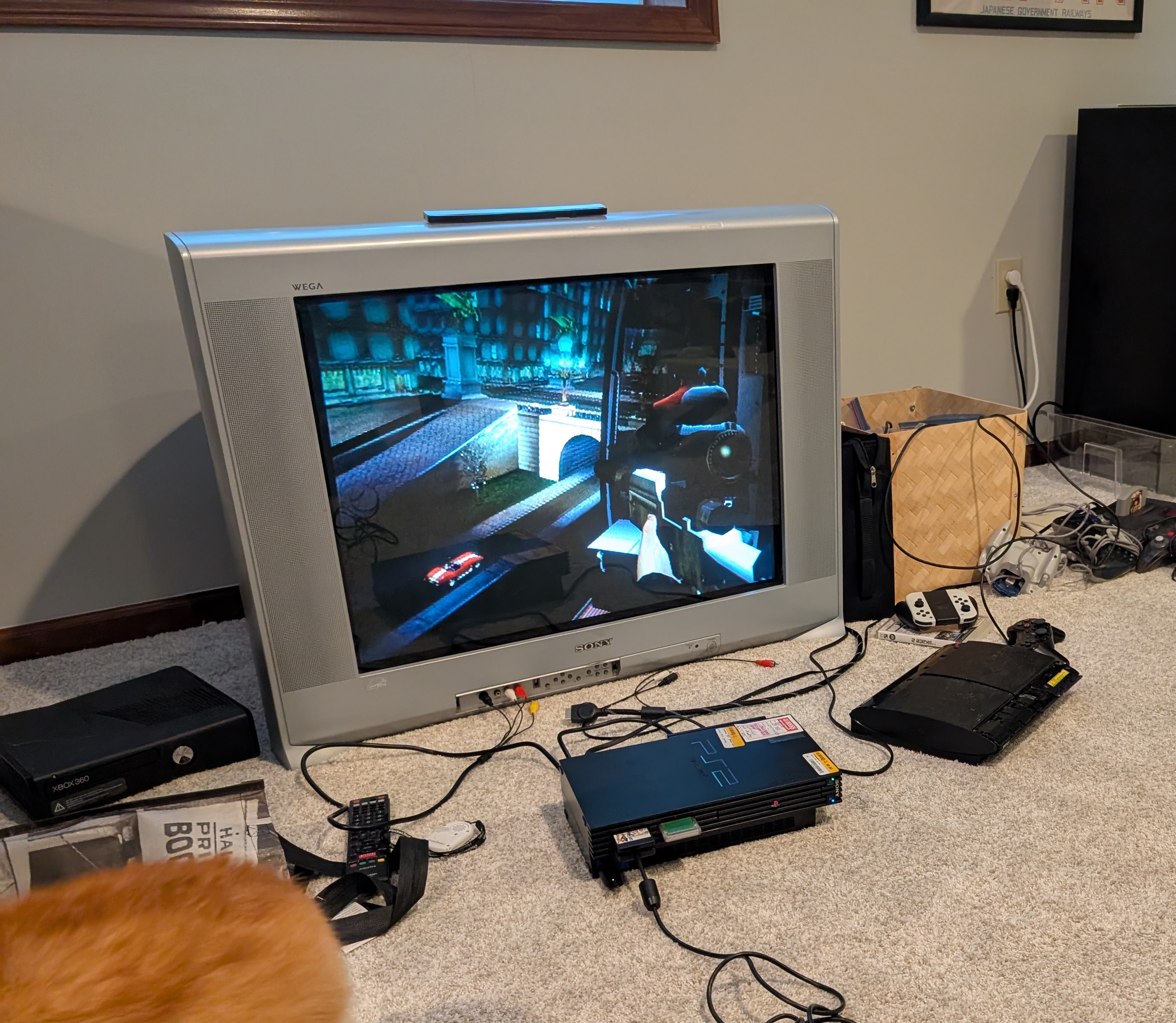 A CRT TV with Nightfire on PS2
