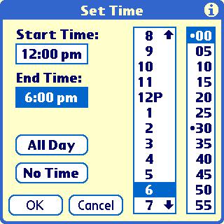 A time picking interface on Palm OS