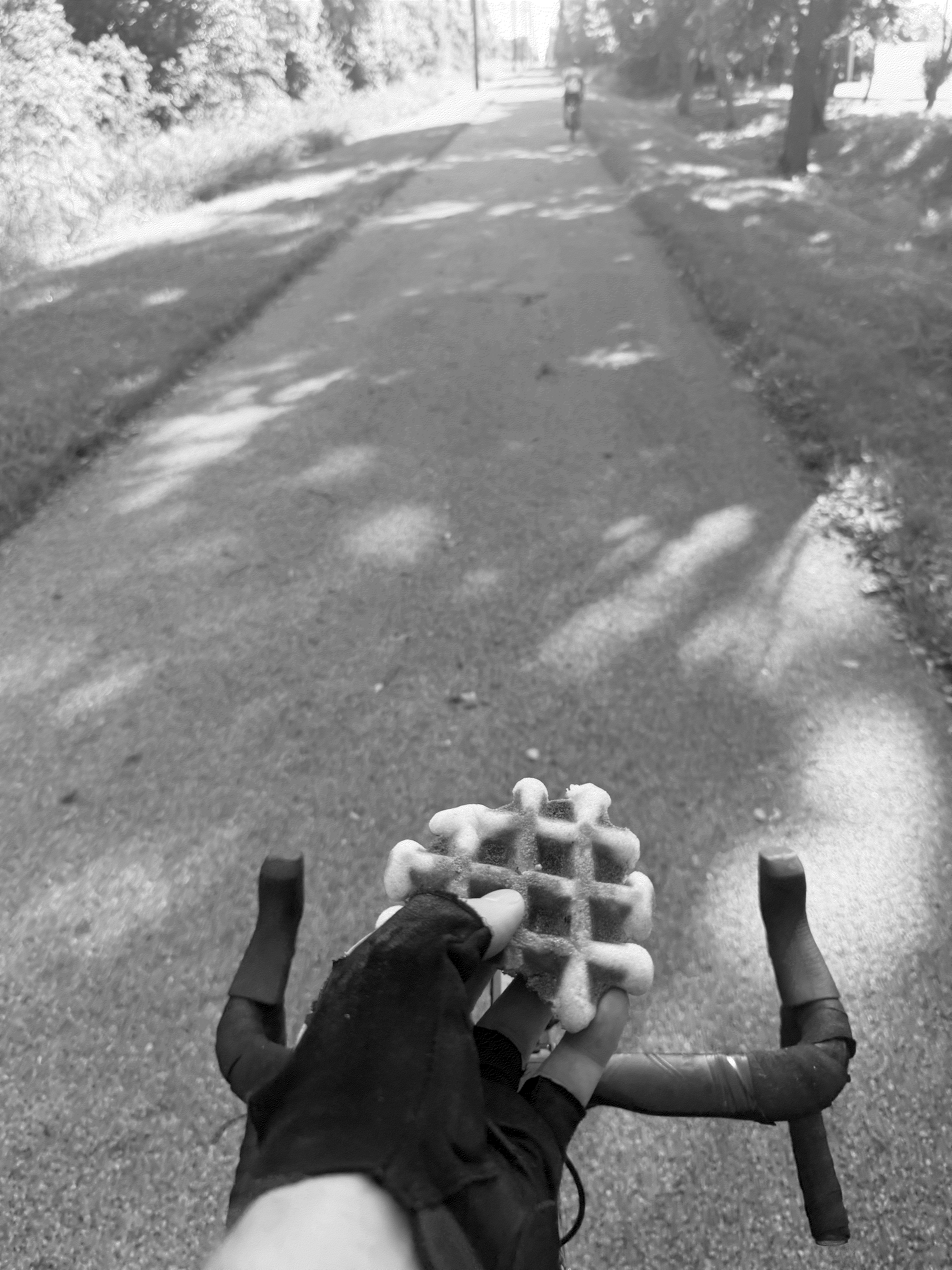 Eating a waffle while biking