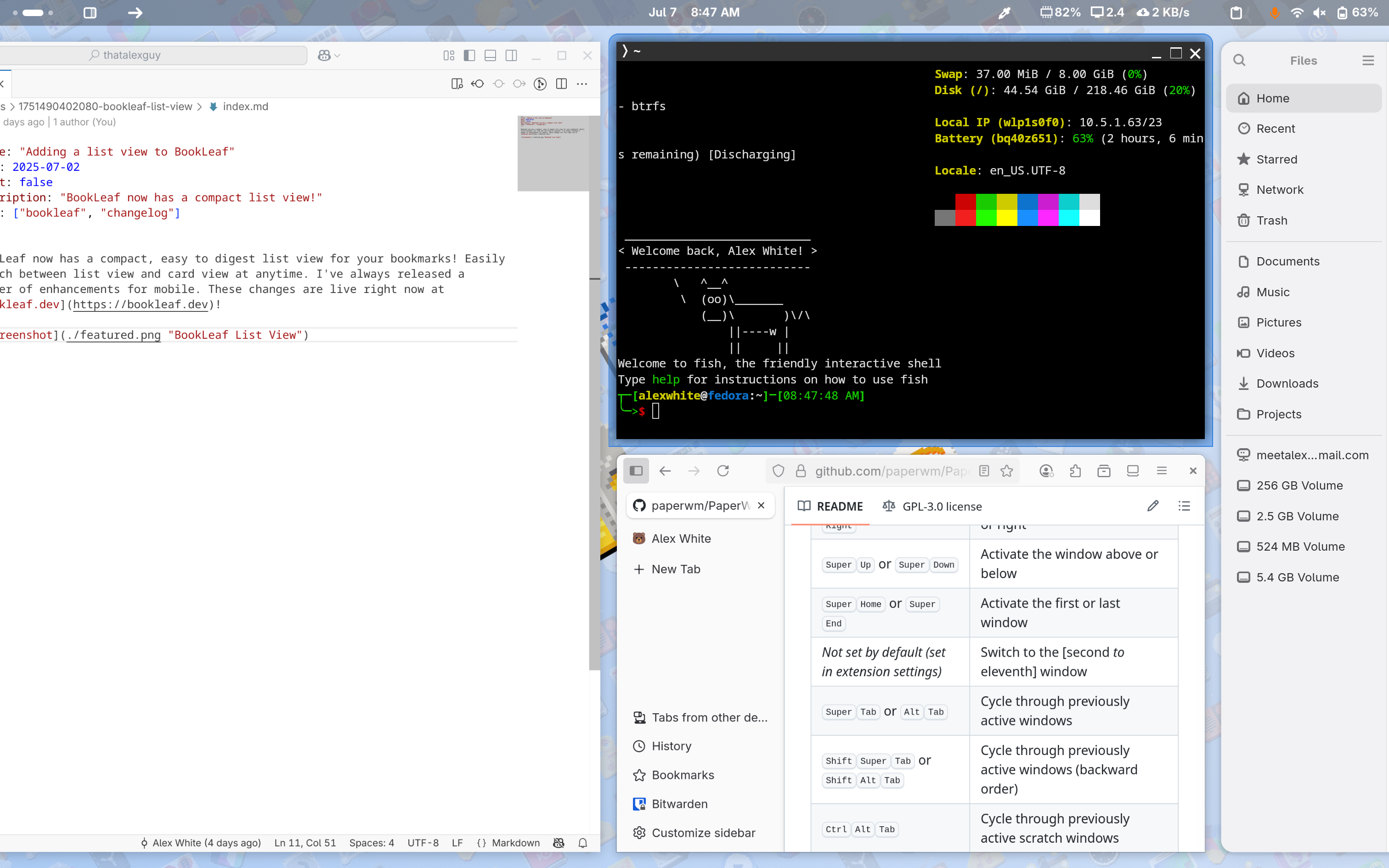 Screenshot of a GNOME desktop with windows extending to the right