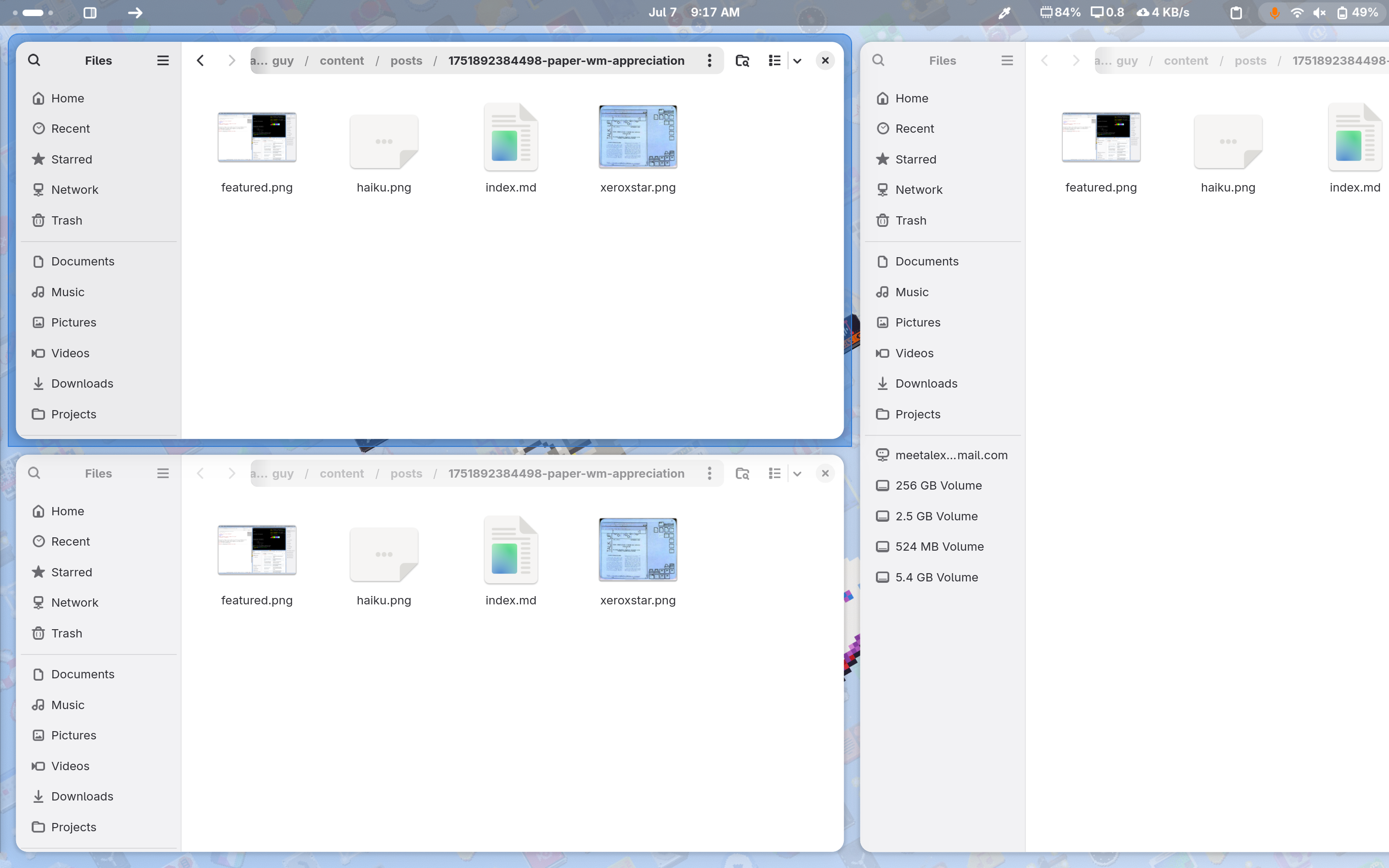 Screenshot of stacked windows