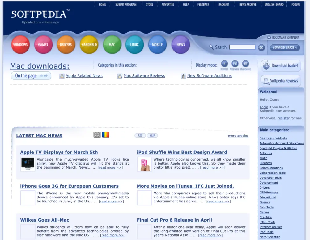 Softpedia in the early 2000s